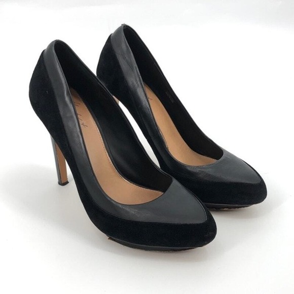 Mark and James Badgley Mischka Black Leather Suede Pointed Toe Pumps Heels 7.5 - Picture 1 of 11
